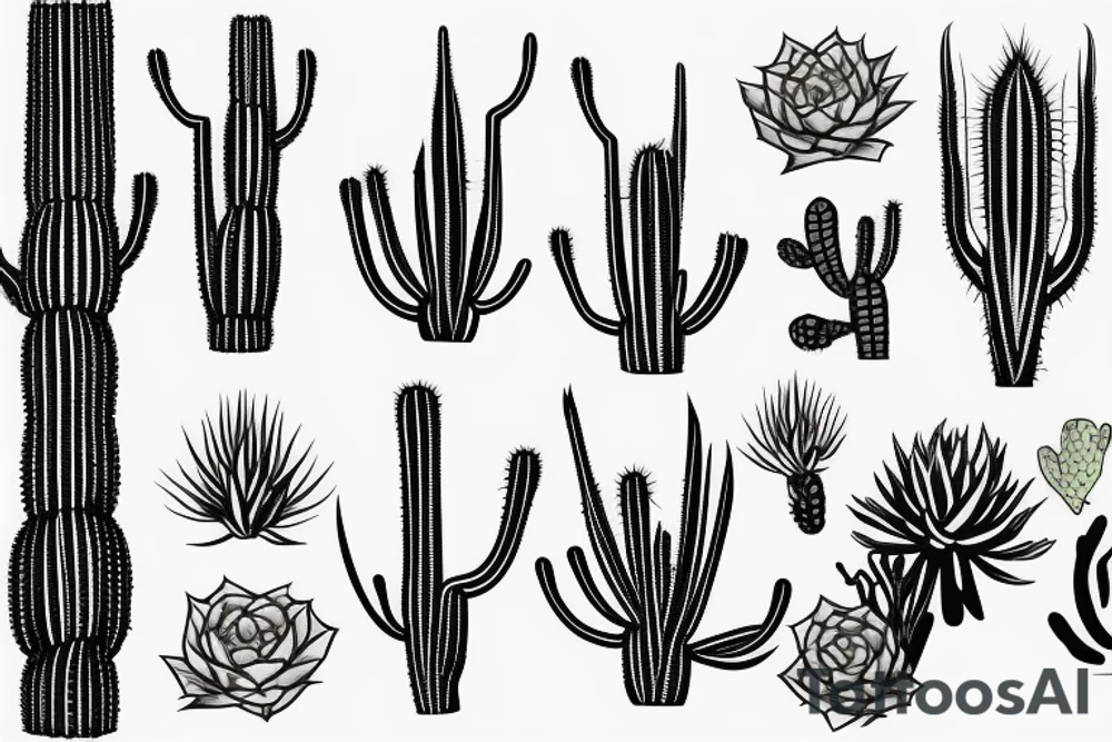simple blooming agave plant and ocotillo cactus tattoo idea