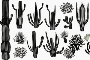 simple blooming agave plant and ocotillo cactus tattoo idea
