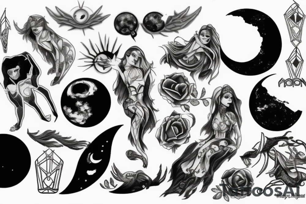 pagan moon trash style tattoo idea