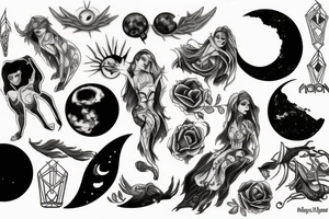 pagan moon trash style tattoo idea