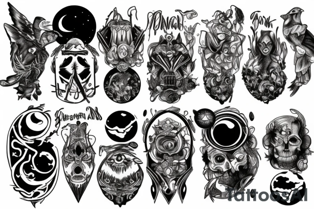 pagan moon trash style tattoo idea