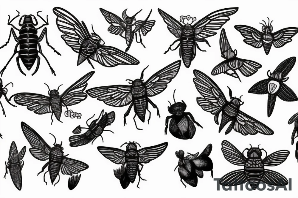 a cicada with its wings spread tattoo idea