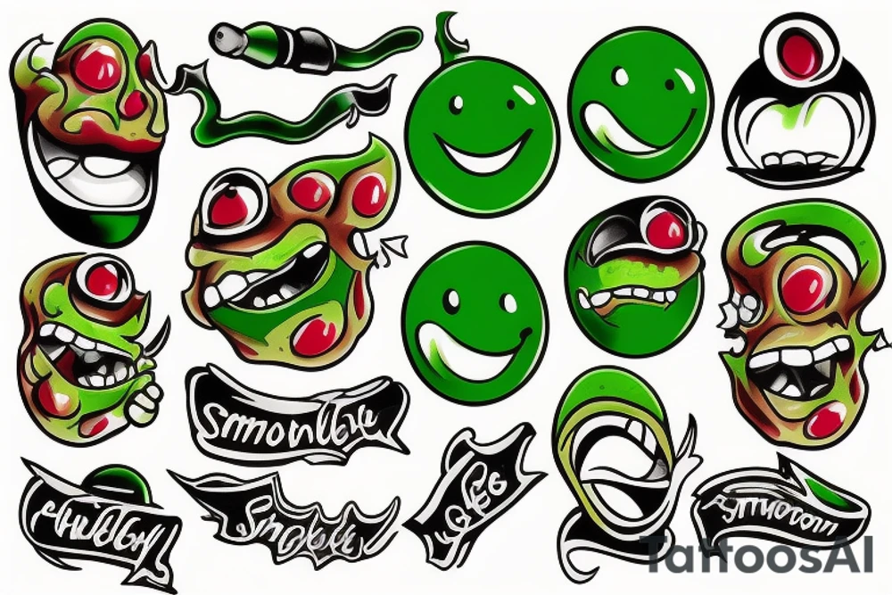 Green smiling bomb tattoo idea