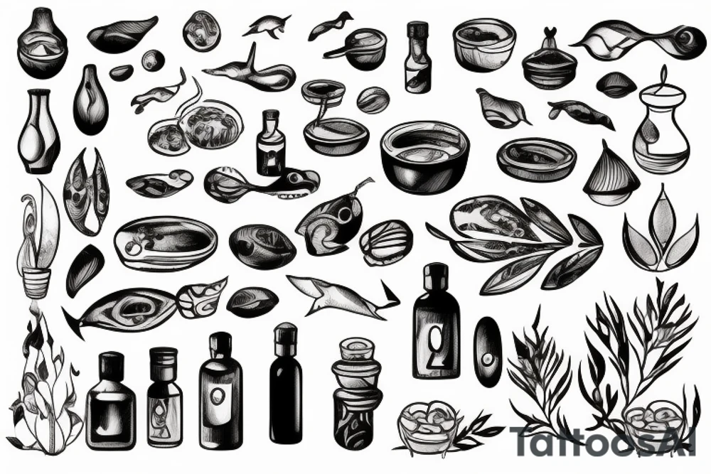 olive oil symbol and sea tattoo idea