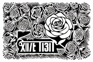 Traditional style masculine rose with a banner that says III・XXVIII tattoo idea