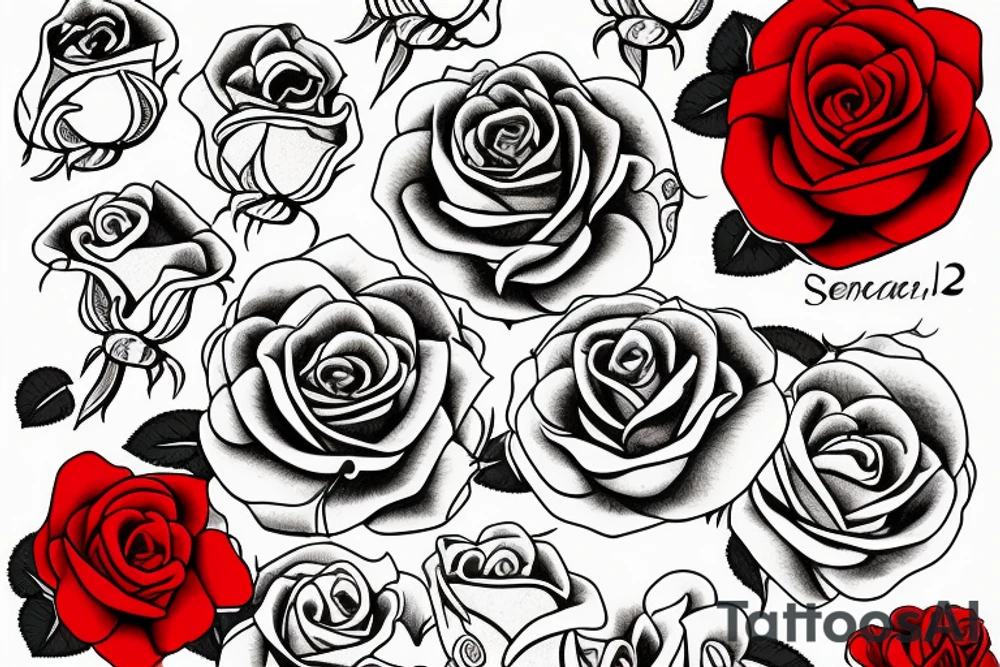 Colored rose with a banner that says III・XXVIII tattoo idea