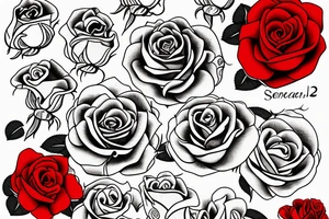 Colored rose with a banner that says III・XXVIII tattoo idea
