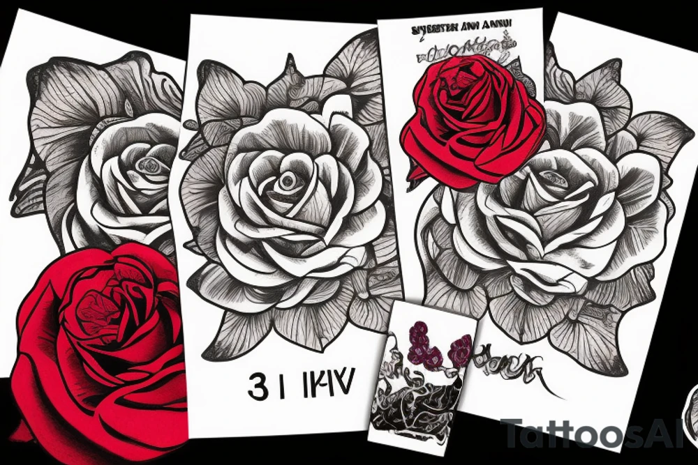 Colored rose with a banner that says III・XXVIII tattoo idea