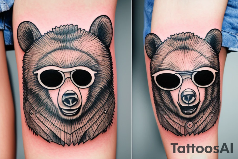 realistic bear face wearing sunglasses tattoo idea