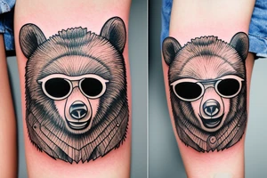 realistic bear face wearing sunglasses tattoo idea