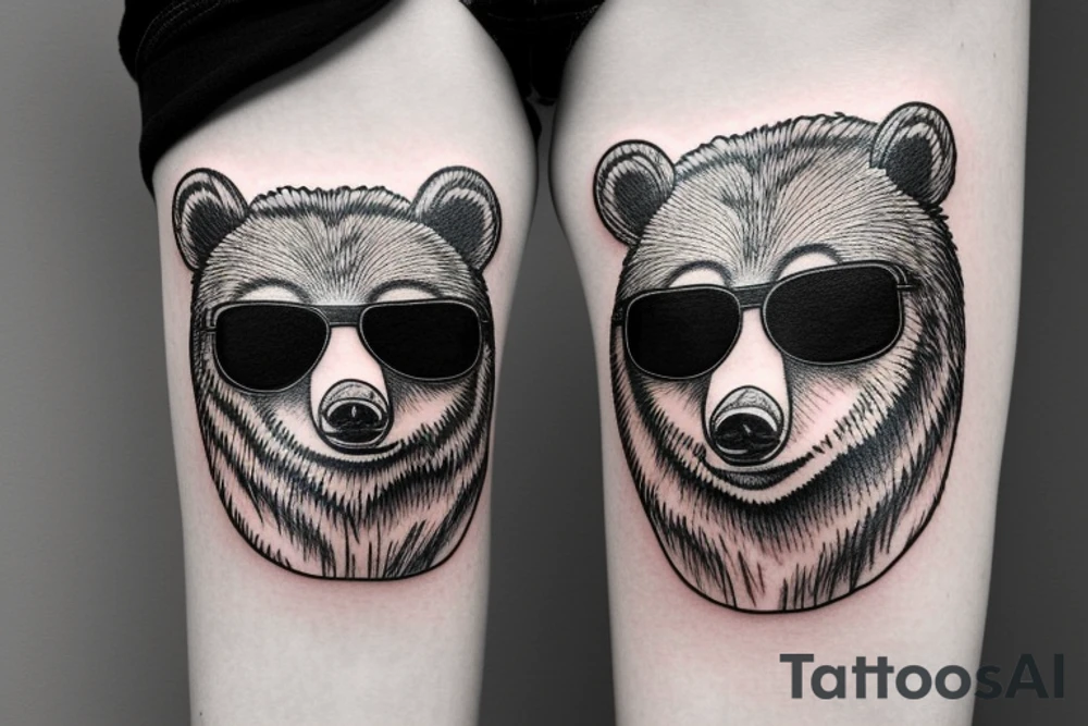 realistic bear face wearing sunglasses tattoo idea
