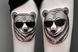 realistic bear face wearing sunglasses tattoo idea