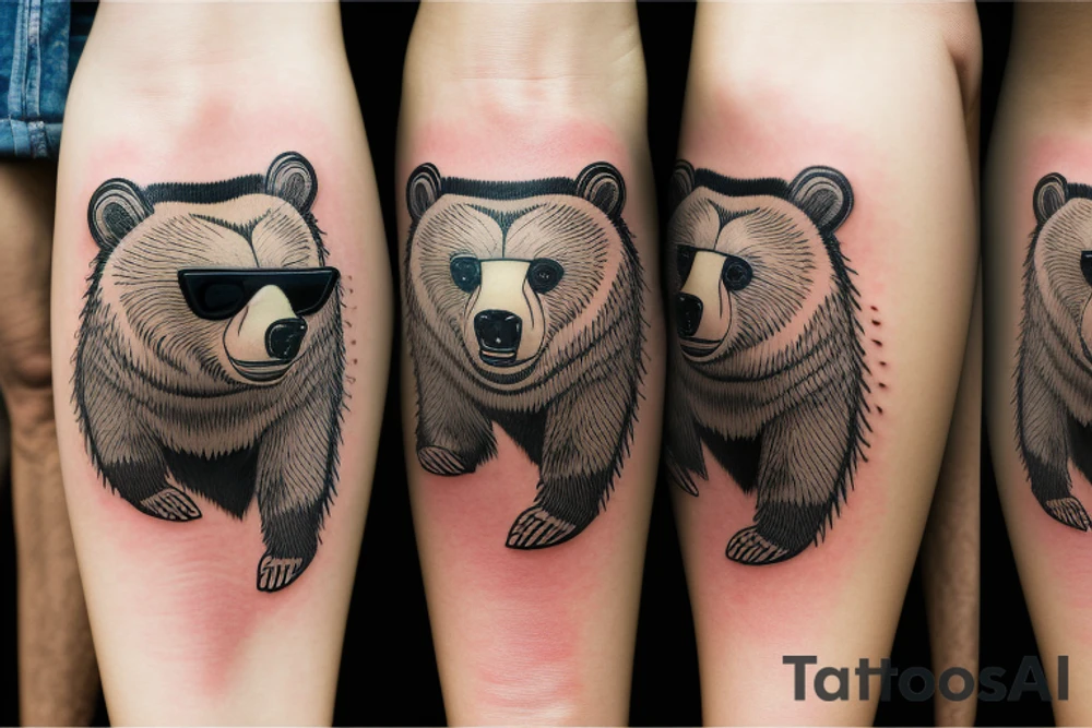 grizzly bear face wearing sunglasses tattoo idea