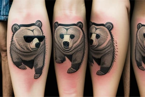 grizzly bear face wearing sunglasses tattoo idea