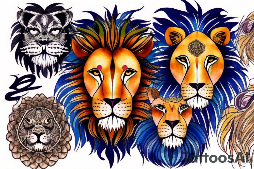 calm face of a lion tattoo idea