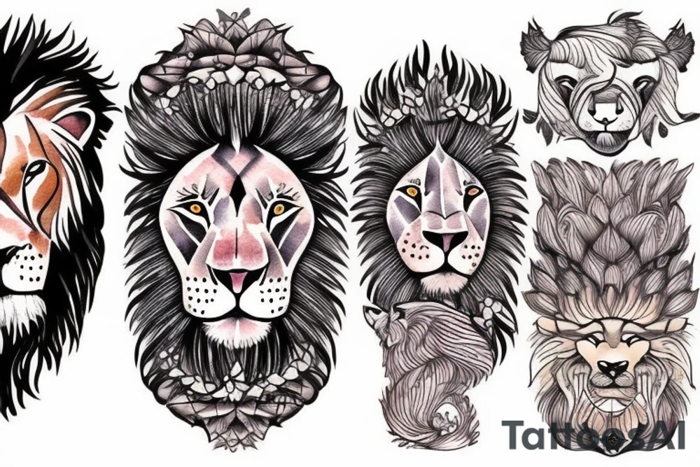 calm face of a lion tattoo idea