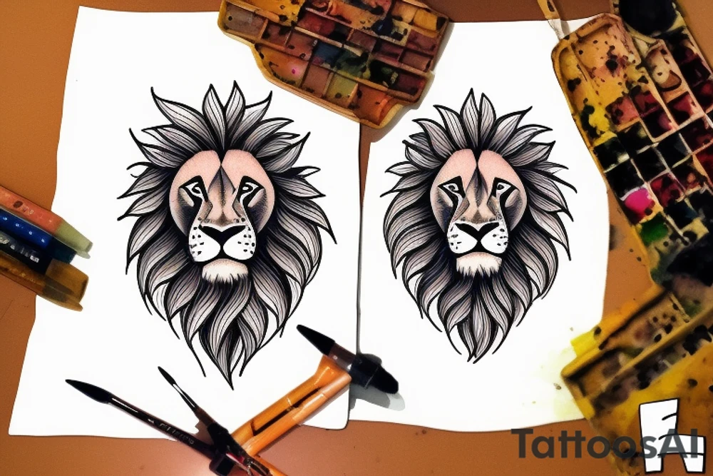 lion face from the side of the honeycomb tattoo idea
