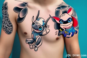 draw stitch from lilo and stitch with dji drone remote control tattoo idea