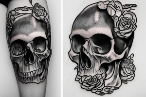 Human skull covered in moss with mushrooms growing out of it tattoo idea