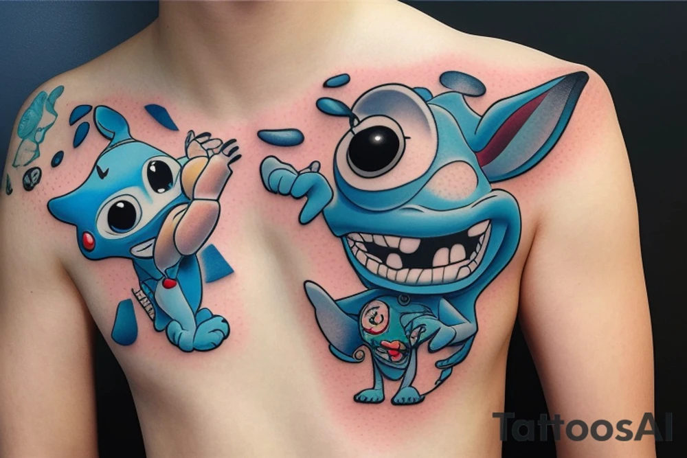 draw stitch from lilo and stitch with dji drone remote control tattoo idea