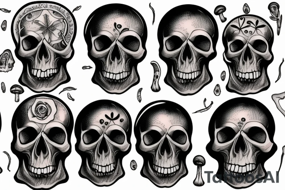 Human skull and magic mushrooms tattoo idea