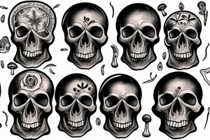 Human skull and magic mushrooms tattoo idea