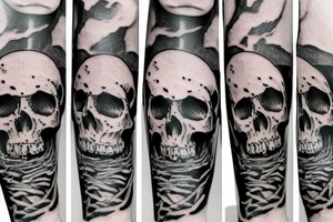 Human skull and magic mushrooms tattoo idea