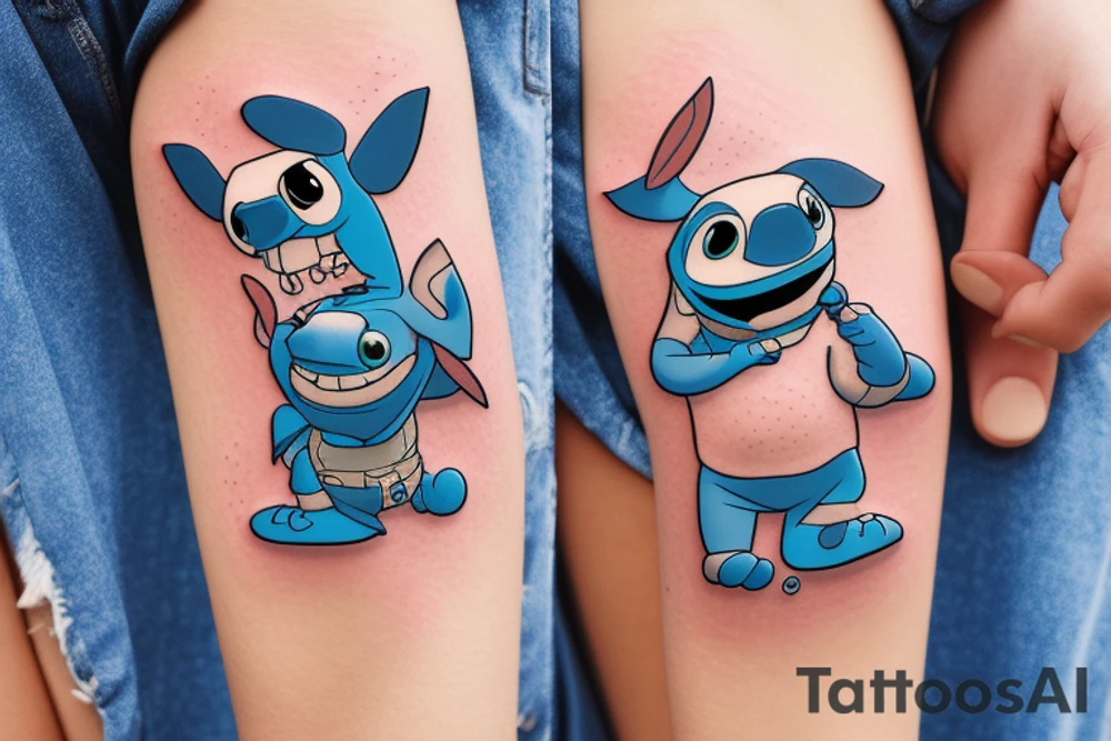 draw stitch from lilo and stitch with dji drone remote control tattoo idea