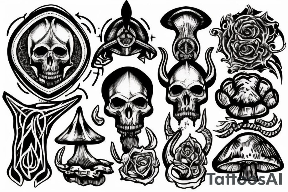 Viking skull and magic mushrooms tattoo idea