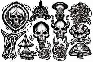 Viking skull and magic mushrooms tattoo idea