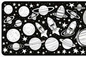 space with planets and stars with astronaut floating tattoo idea