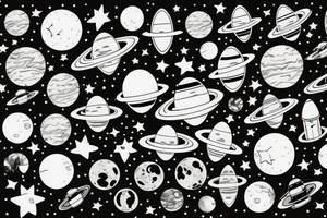 space with planets and stars with astronaut floating tattoo idea
