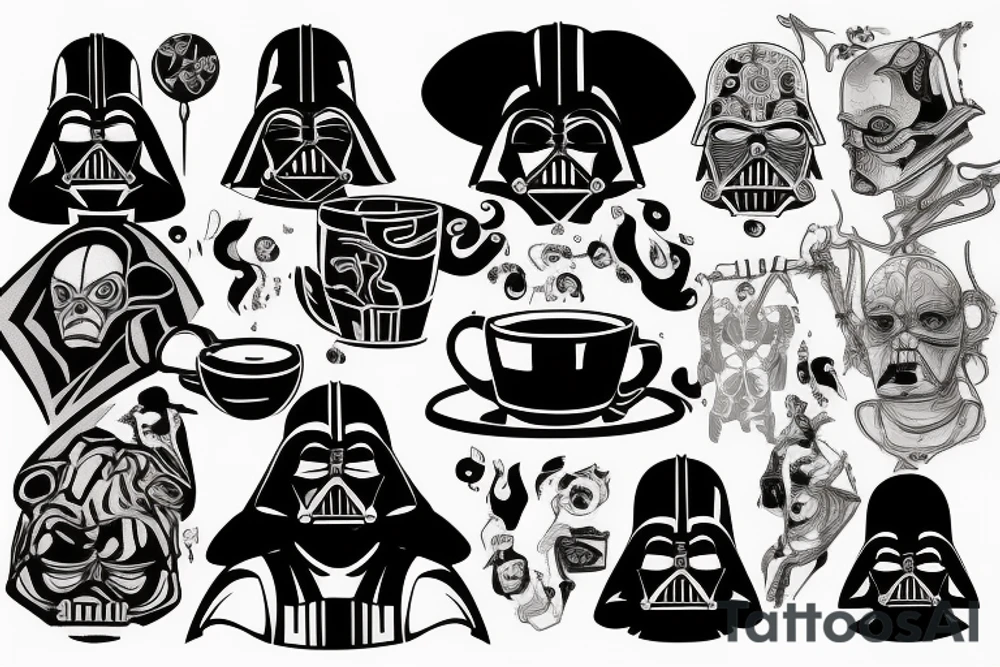 darth vadar with a tea cup tattoo idea