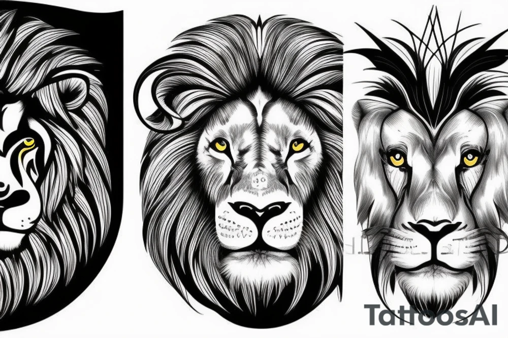 Half a ram face and half a lion face with a water background tattoo idea