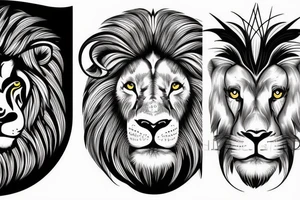 Half a ram face and half a lion face with a water background tattoo idea
