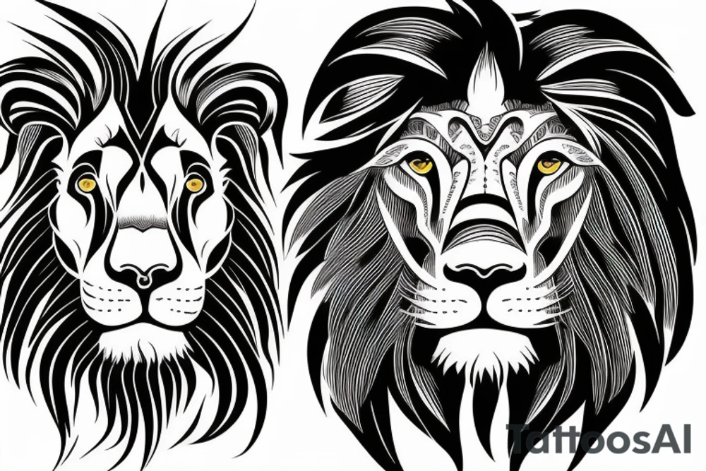 Half a ram face and half a lion face with a water background tattoo idea