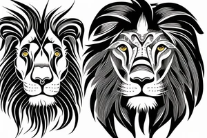 Half a ram face and half a lion face with a water background tattoo idea