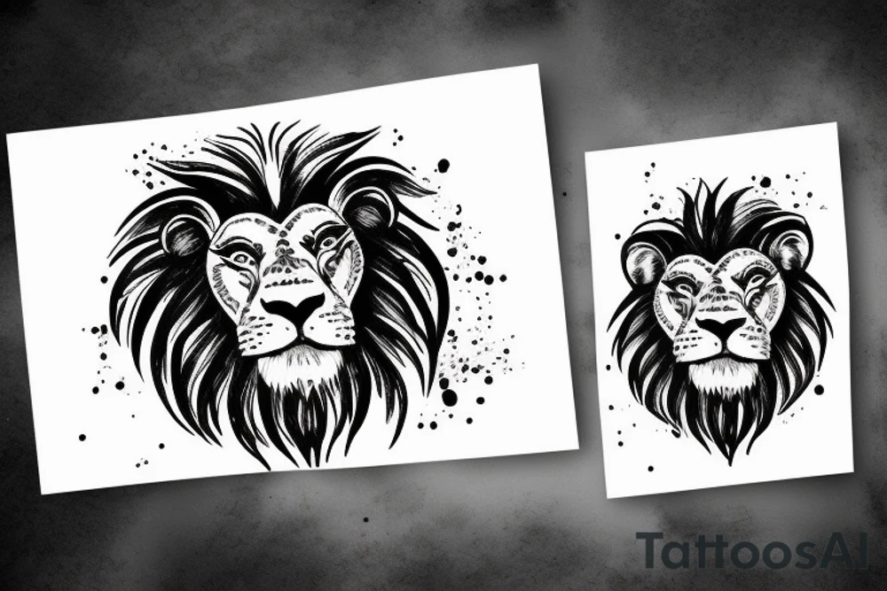 Half a ram face and half a lion face with a water background tattoo idea Half a ram face and half a lion face with a water background tattoo idea