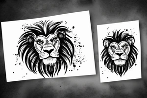 Half a ram face and half a lion face with a water background tattoo idea