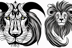 Half a ram face and half a lion face with a water background tattoo idea