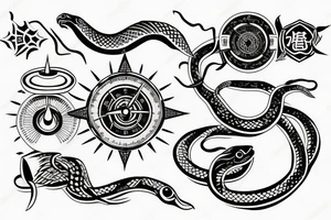 snake compass stars tattoo idea