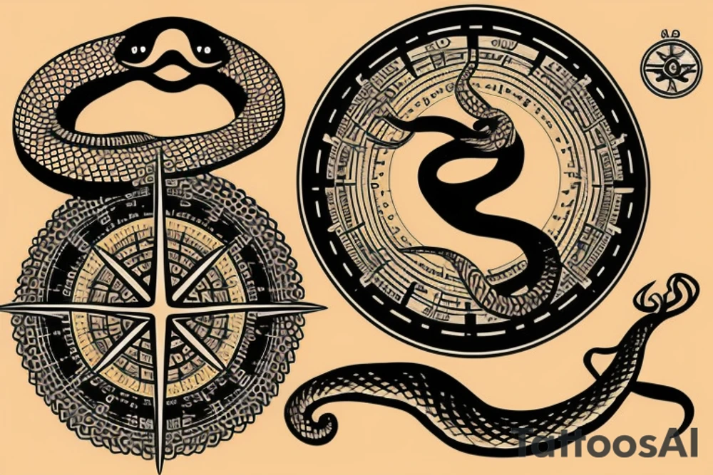 snake compass stars tattoo idea
