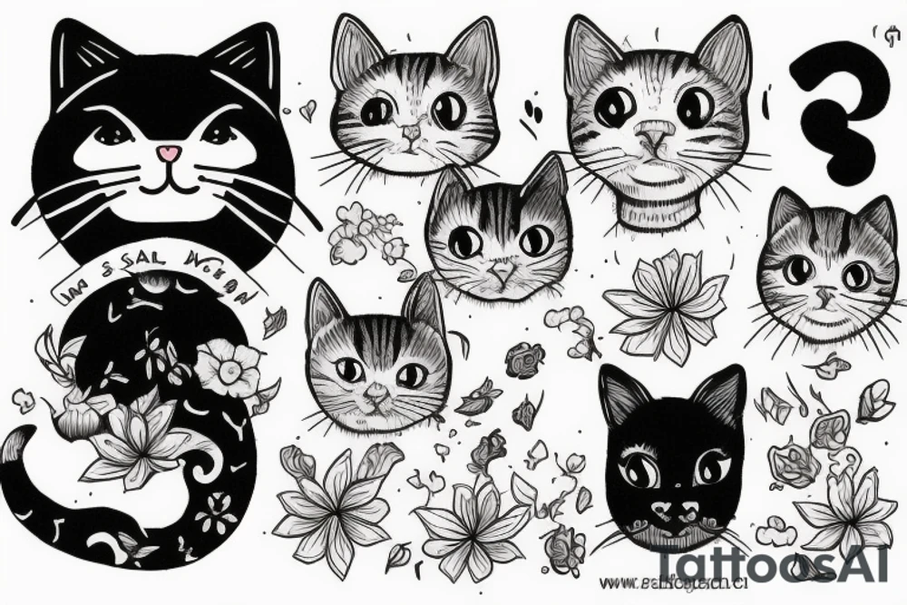 3 smal cats and his cat mom tattoo idea