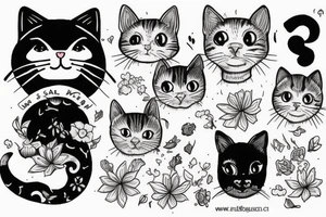 3 smal cats and his cat mom tattoo idea