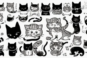 3 smal cats and his cat mom tattoo idea