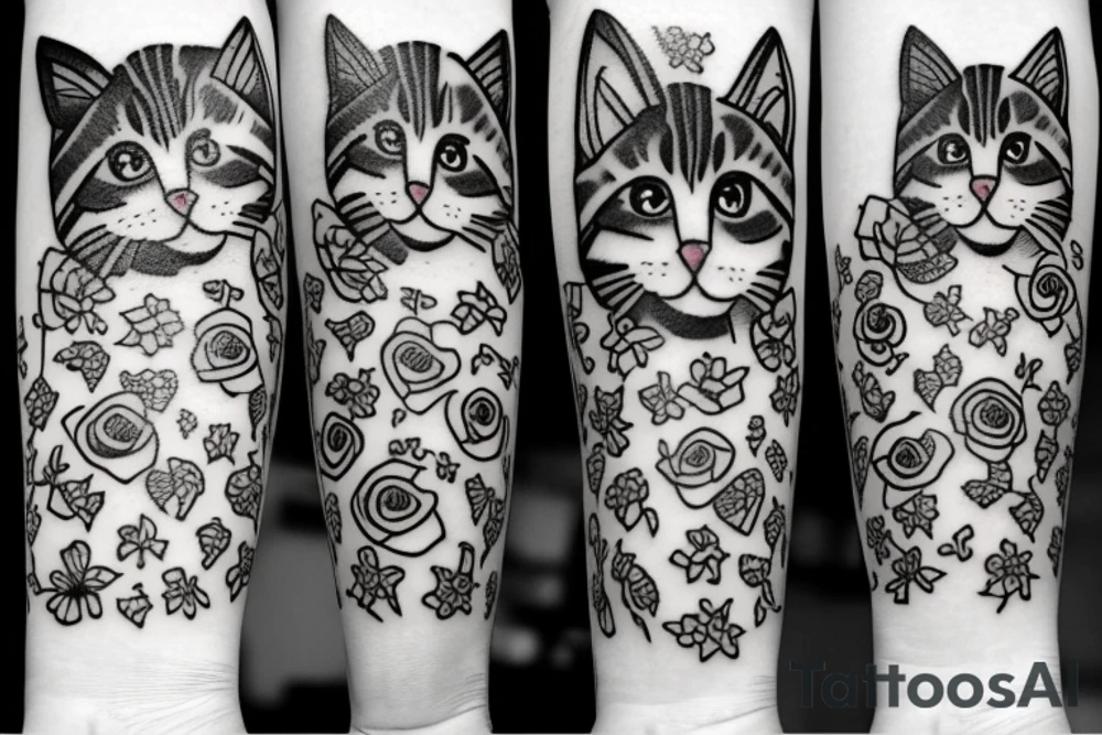 three kittens and their mother tattoo idea
