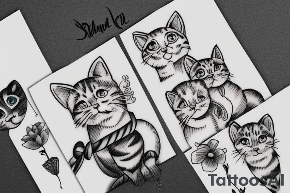 three kittens and their mother tattoo idea