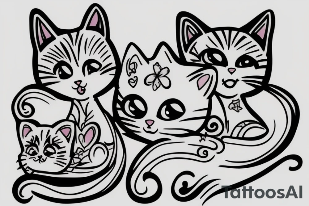 three kittens and their mother tattoo idea