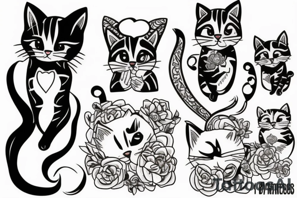 three kittens and their mother tattoo idea