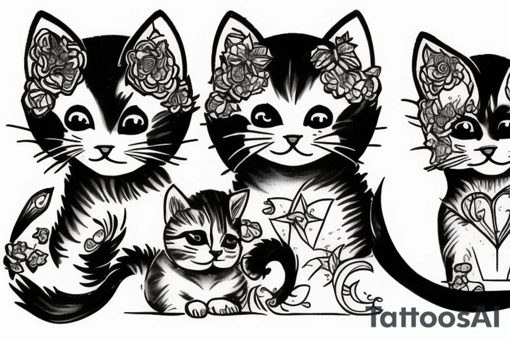three kittens and their mother tattoo idea
